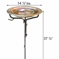 Ancient Graffiti Solid Copper Bird Bath With Stake Standing Bird Baths