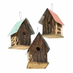 Bird In Hand Summer Camp Bark Cabin Bird Houses, Set Of 3