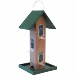 Songbird Essentials Tube Feeder With Tray, Green And Brown
