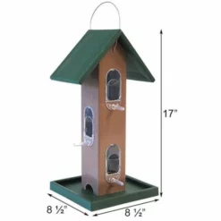 Songbird Essentials Tube Feeder With Tray, Green And Brown