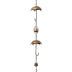 Ancient Graffiti Lawn & Garden Umbrella And Bell Rain Chain, Flamed Copper