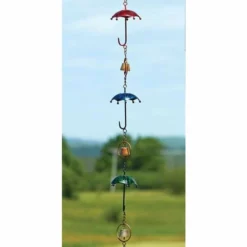 Ancient Graffiti Umbrella And Bell Rain Chain, Multicolored